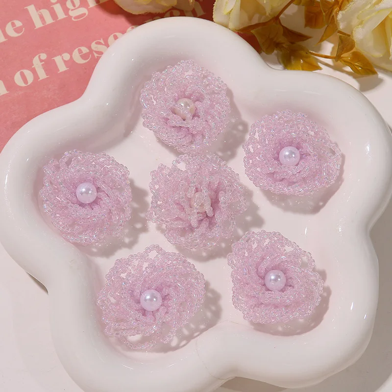 Shoe Charms 1 Piece Pink Pearl Rose Beaded Handwoven DIY Decoration for Clog Jelly Sandals Crystal Cute Summer Girls