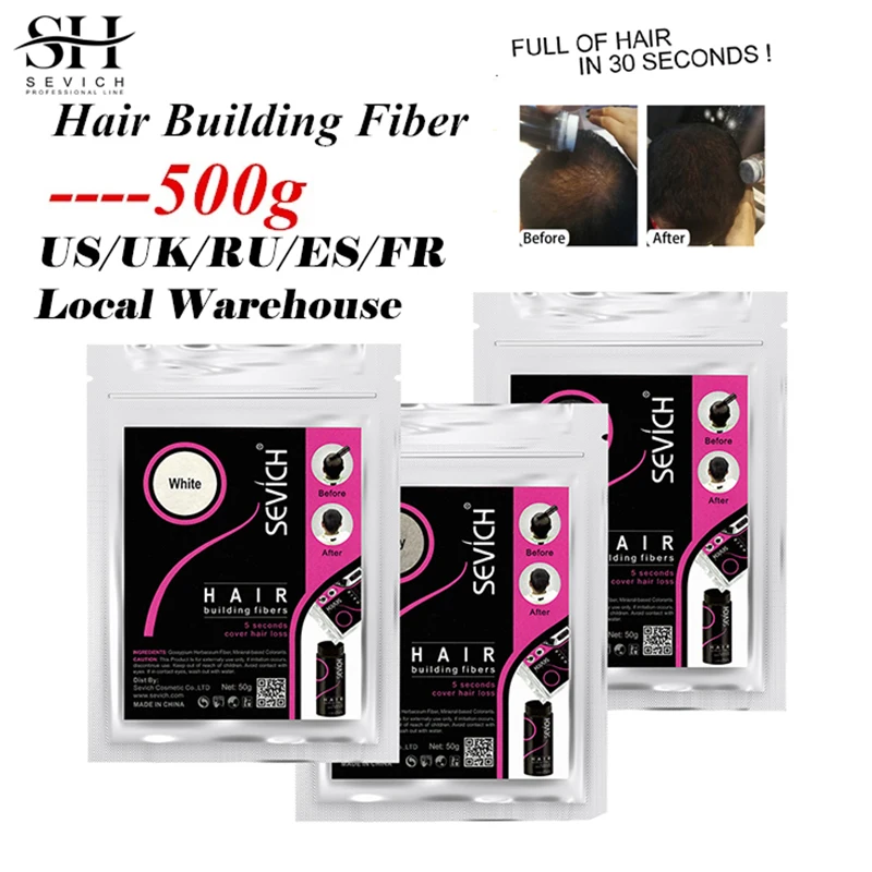 Sevich 500g Hair Fiber Refill 10 Color Keratin Instant Hair Growth Fiber Powder Hair Building Fiber Spray Anti Hair Loss Product