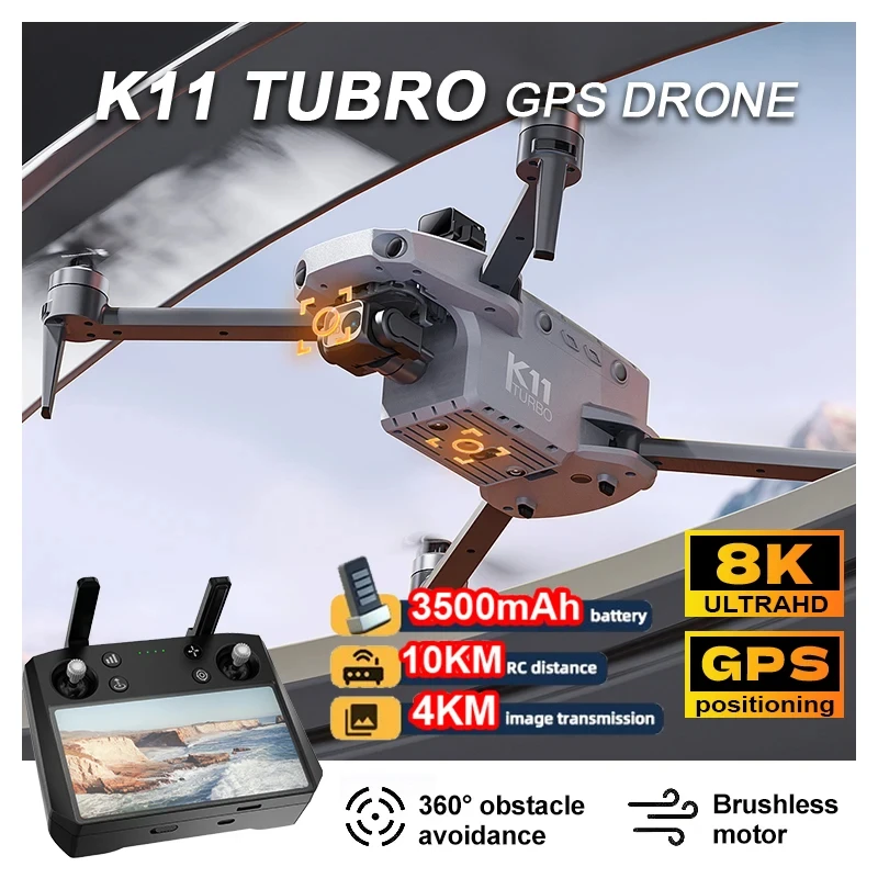 K11 Tubro GPS Drone Professional 8K Video HD Dual Camera Aerial Photography 360° Obstacle Avoidance Brushless Quadcopter RC Toys