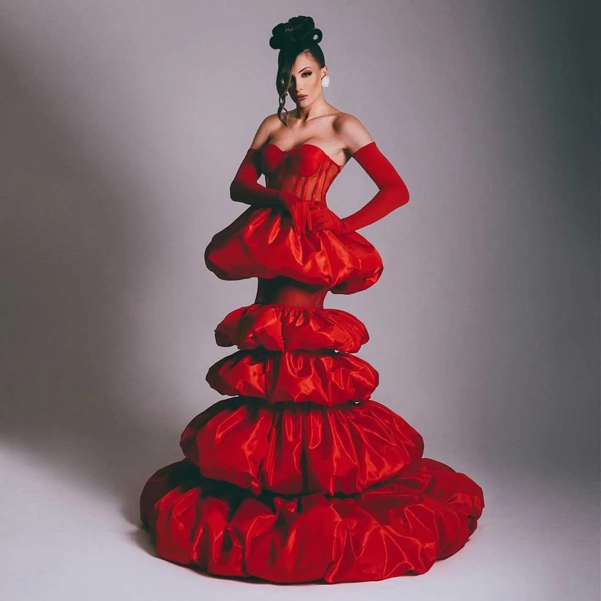 

Amazing Layers Prom Dresses with Gloves Cascading Taffeta Chic Women Evening Party Dress vestidos de fiesta Formal Gown Custom