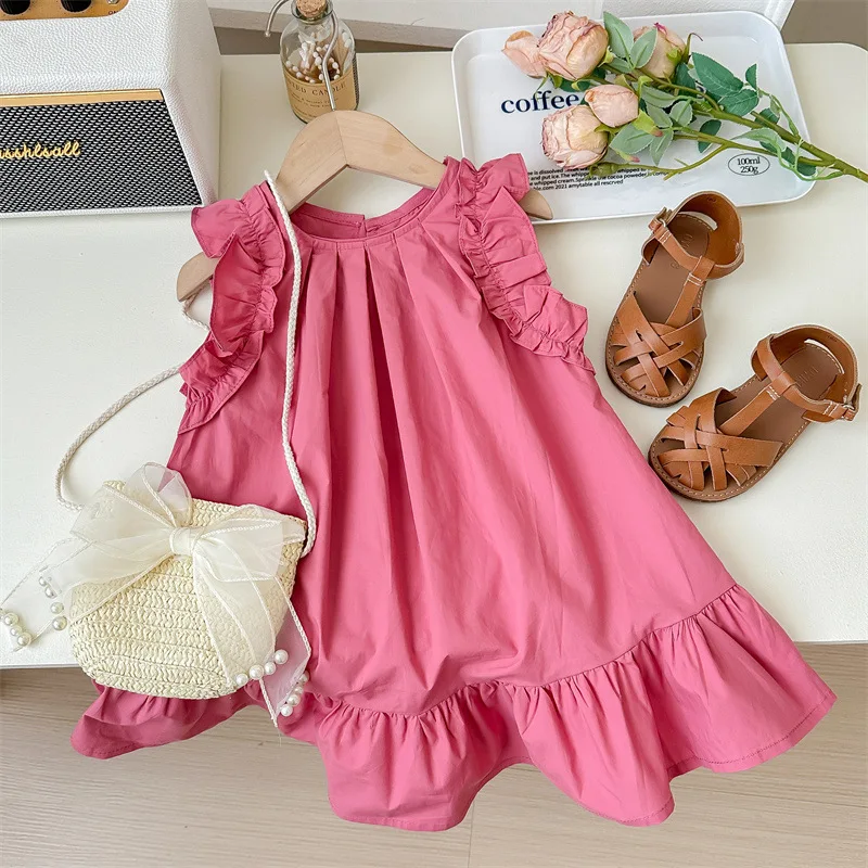 2024Girls' Summer Temperament Lantern Dress Children's Flounce Skirt Loose Children's Princess Dress