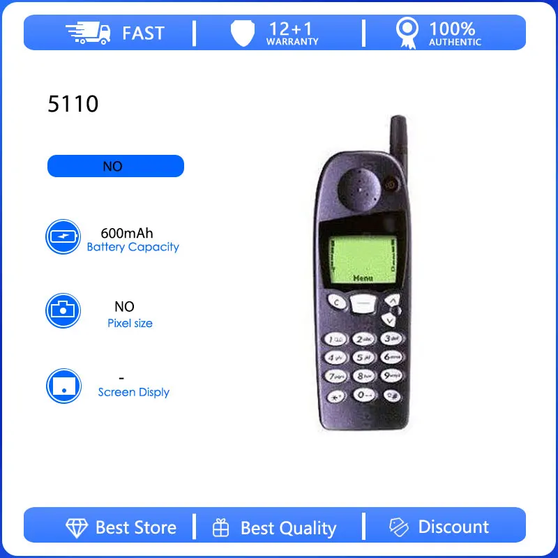 Teléfono Móvil GSM 900 Desbloqueado de Una Sola SIM 5110 2G Original Reacondicionado, Teclado en Inglés, Hecho en Finlandia