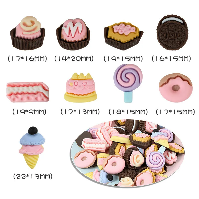 20Pcs Simulation Dessert Food And Play DIY Icebox Shoes Hat Barrette Mobile Phone Case Decoration Cream Glue Flat Back Resin