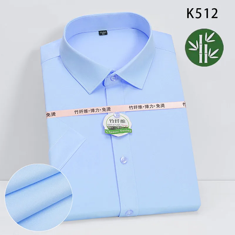 2024 Summer New Male Bamboo Fiber Short Sleeve Breathable Shirt White / Navy / Wine Red Men Business Social Dress Shirts