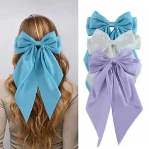 3 pcs large elegant tape haircut for simple women color solid color satin ponytail Bowknot staples clips 12 Main Sales Hair Prending - №9