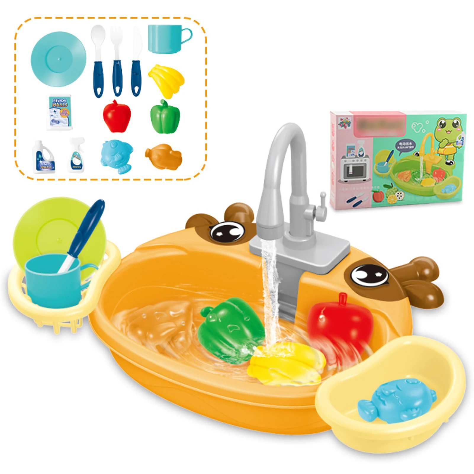 Crianças jogar brinquedos dos desenhos animados lavatório elétrico forfun experiência de aprendizagem equipada com jogo comida circulação água pia da cozinha