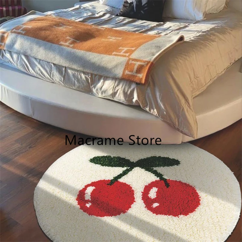 Round Ins Style Red Cherry Bedroom Bedside Carpet Home Computer Chair Anti-Slip Cartoon Simple Bathroom Absorbent Foot Mat