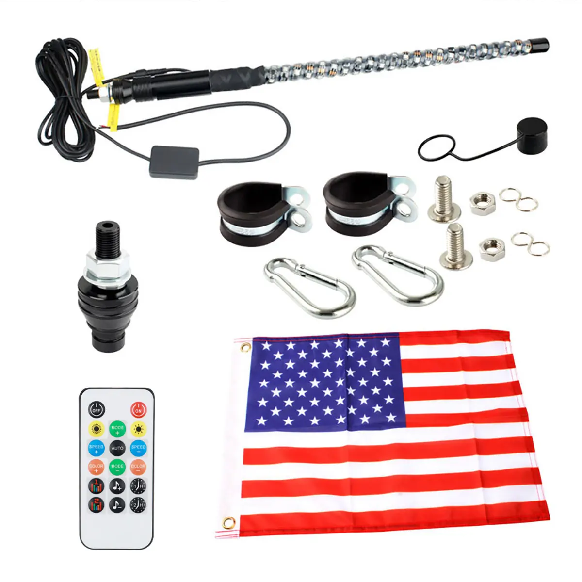 2FT APP LED Whip Light ATV SUV Motorcycle Pickup Off Road Car rgb Flagpole lamp LED Decorative Light belt U.S.A national flag