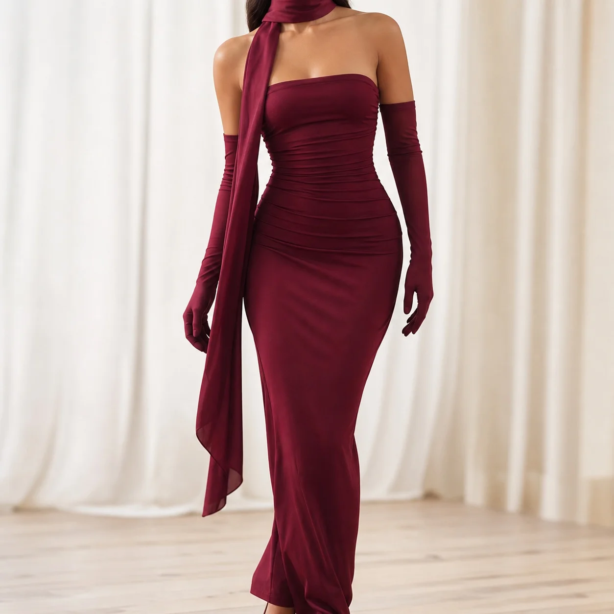 Women's Off Shoulder Long Sleeve High Waist Pencil Dress for Wedding Guest Summer Party Elegant Prom Wedding Party Guest Wedding
