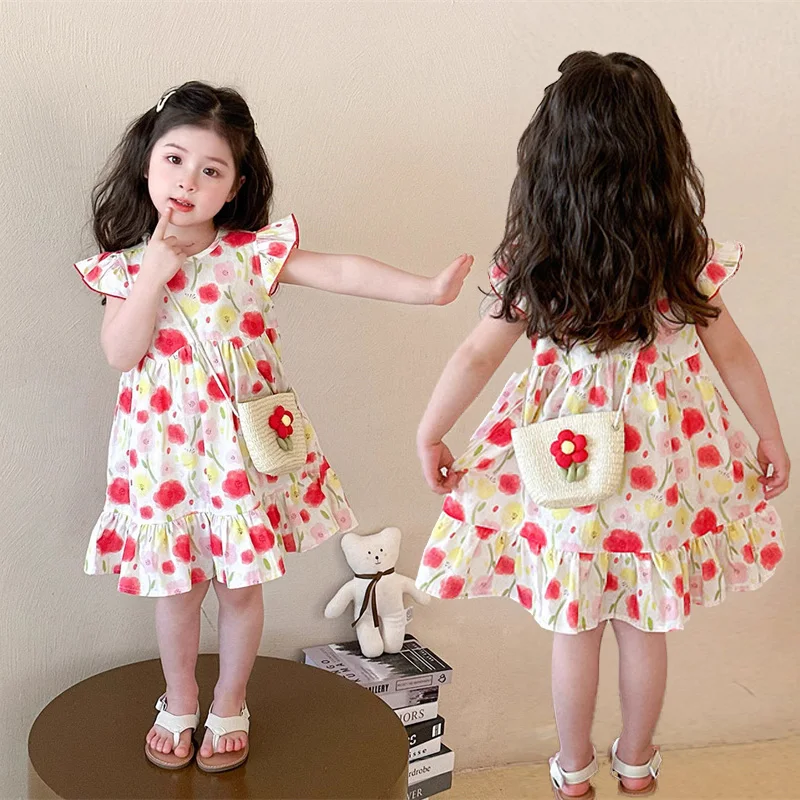فستان بناتي كاجوال صيف جديد 2025 فستان أطفال بدون أكمام مزين بالزهور ملابس حلوة مطبوعة على الموضة للأطفال من عمر 1 إلى 10 سنوات #1