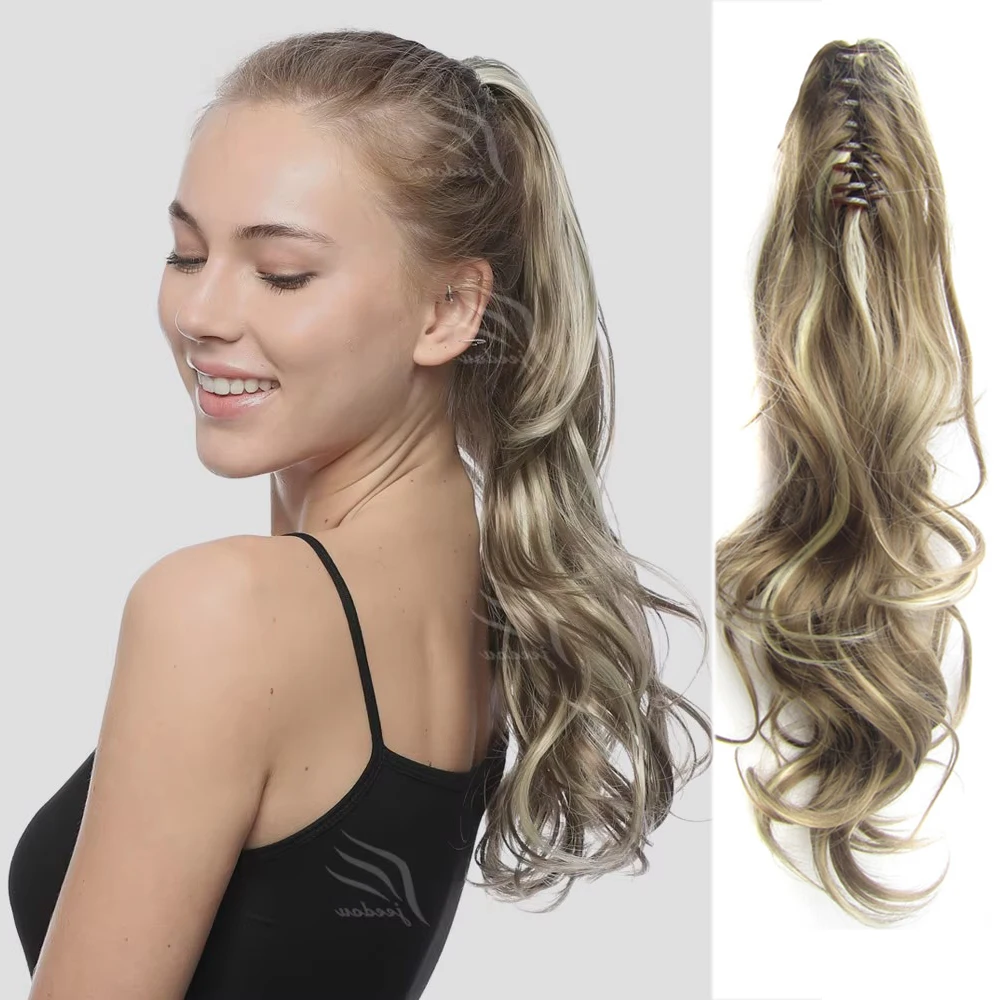 Jeedou Ponytail Extension Long Wavy Hair Claw Clip Ponytails Synthetic Hairpiece for Daily Use