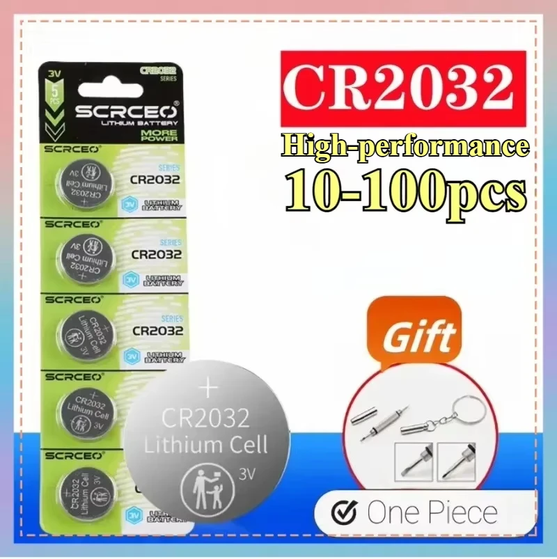 10-100pcs High-Capacity CR2032 cr 2032 Battery Lithium Button Compatible with AirTag Key Calculators Coin Counters Watches Etc