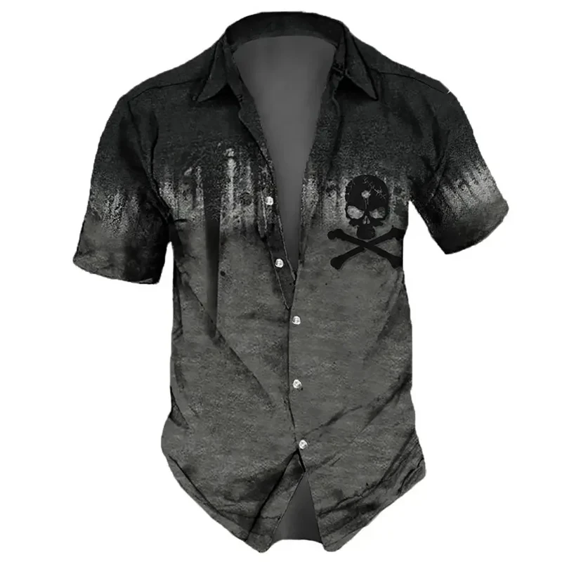 Camisa con botones y solapa para hombre, camisa con estampado de Calavera, ropa de manga corta hawaiana, personalizada, Verano