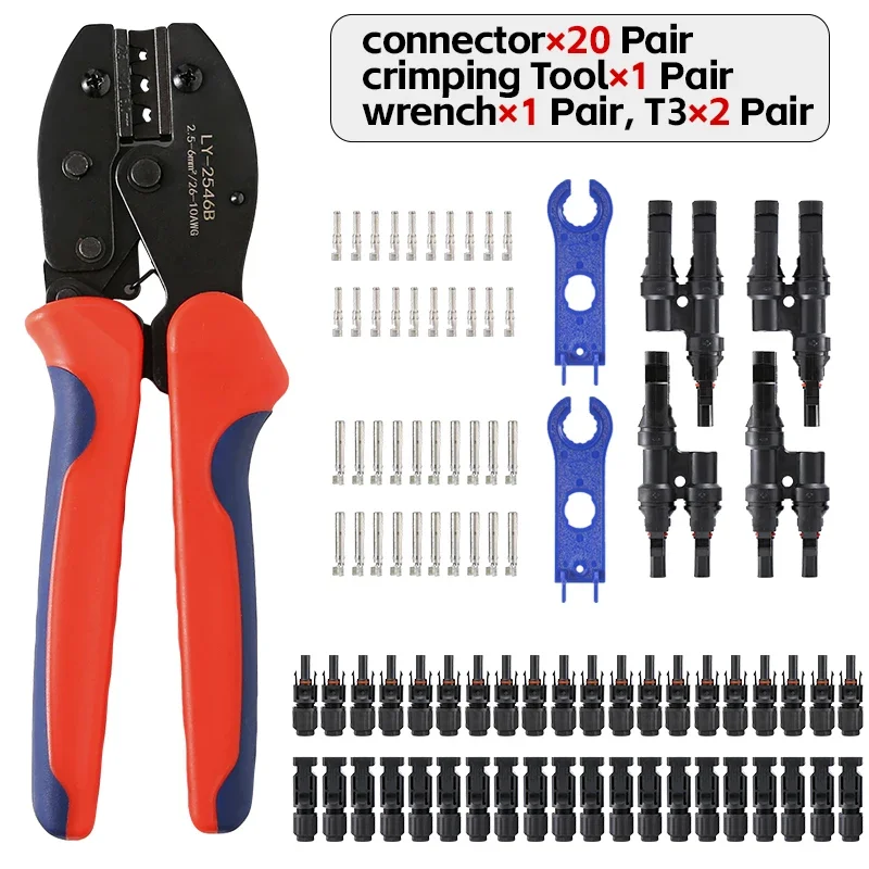 Photovoltaic Solar Connector Kit, Panel Solar Connectors for PV, MC Cable, 2.5mm, 4mm, 6mm, 1000V, 30A, 100 Pcs, 40 Pcs, 20 Pcs