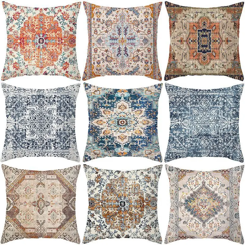 Pillow case 40x40 Pillow cases 50x50 Bohemian Pillowcase Peach Skin Print Cross-border Home Decoration Pillow Cushion Bed and