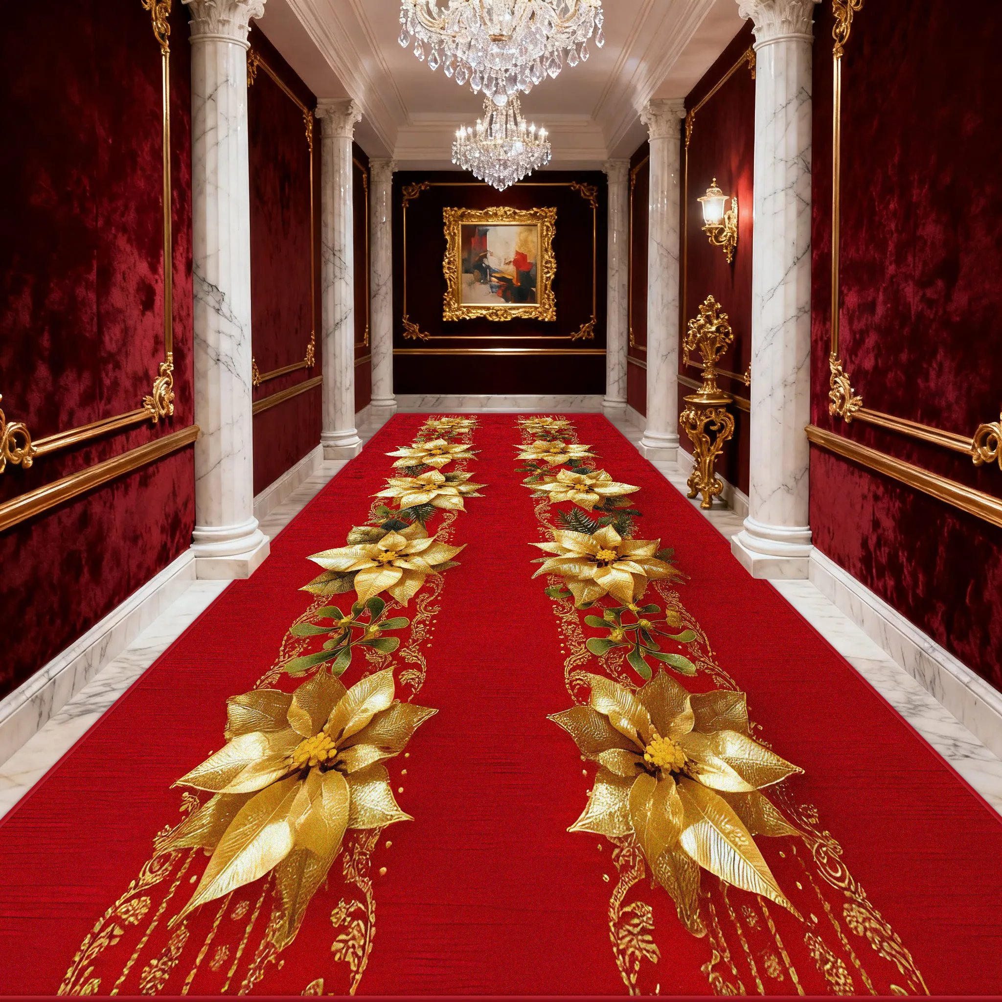 Hallway Carpet Golden Flower Red Hall Carpet Path To Floor in The Corridor Runner Rug Doorway Kitchen Aisle Mat Size Customized