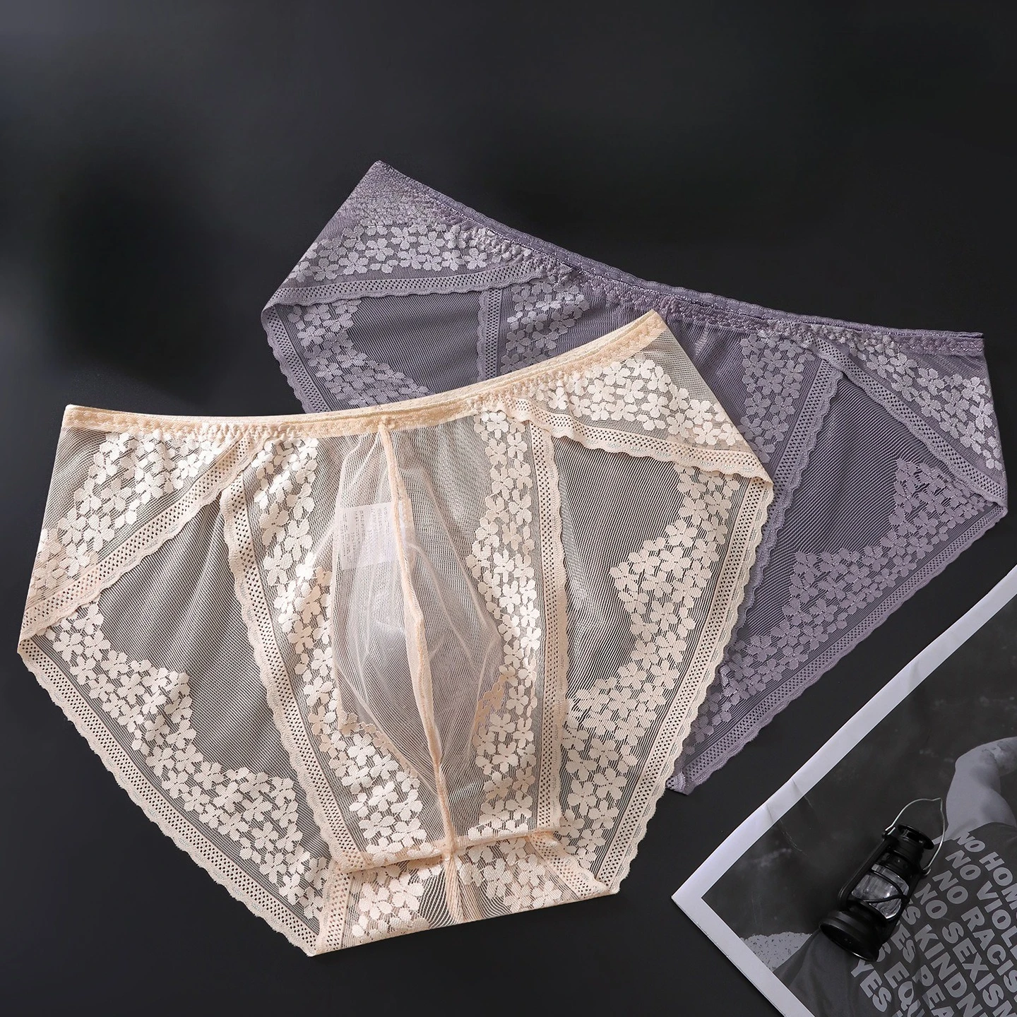 French Men Sexy Lace Breathable Airy Cool High Elastic High Stretch Thin Ice Silk 3D Shape Clothes Underpants Briefs Underwear