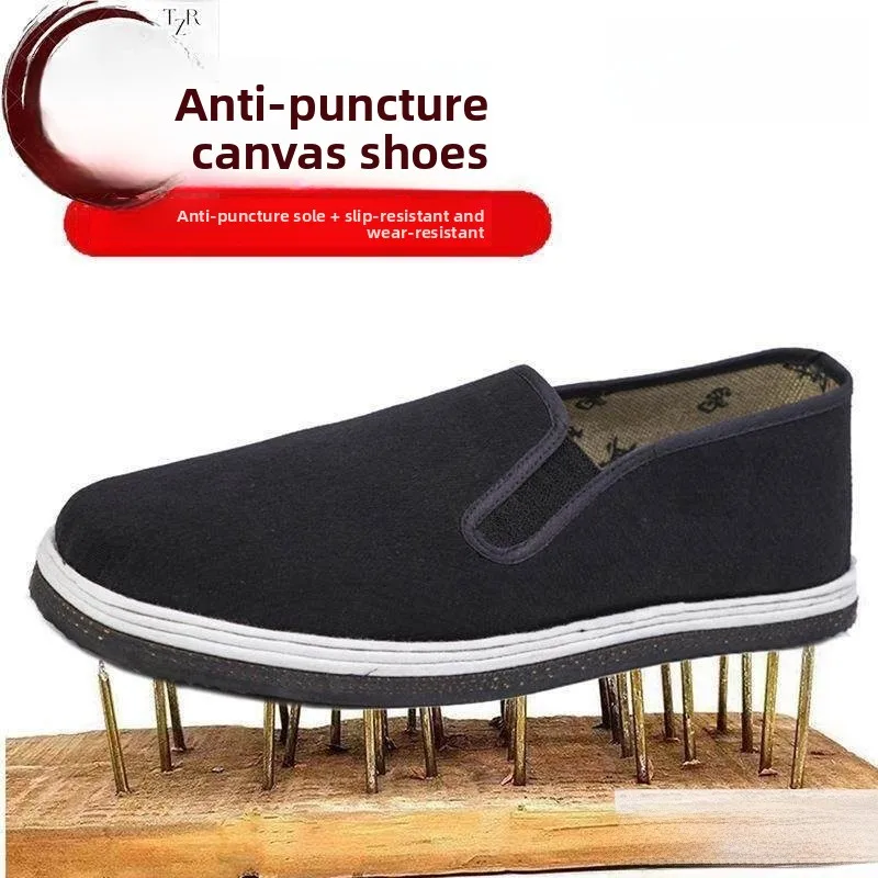 Thickened Breathable Men's Work Shoes Slip-On Tire Bottom Cloth Lightweight Wear-resistant Spring Autumn Black Casual Shoes