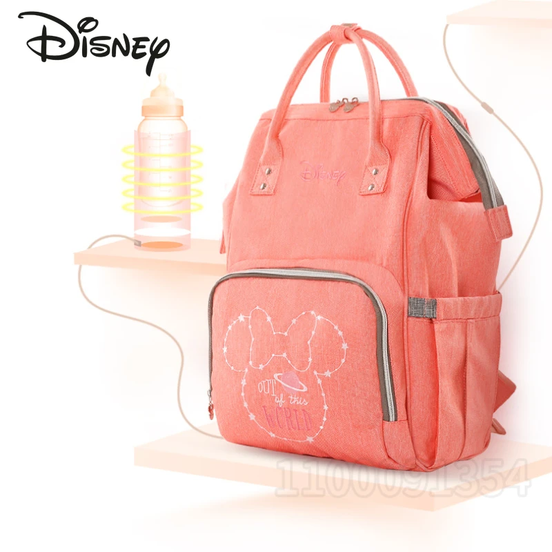 Disney-mochila de Mickey para pañales, bolso de bebé Original de marca de lujo con dibujos animados, mochila multifunción USB