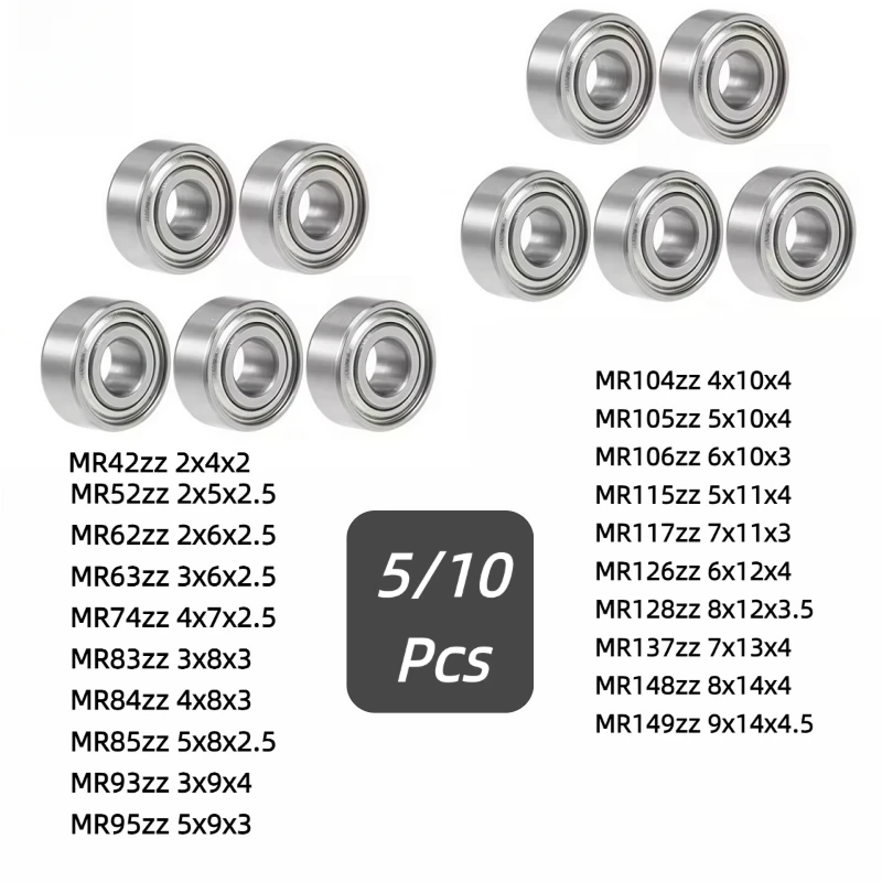 5/10Pcs MR42ZZ to MR149ZZ Series Micro Deep Groove Ball Bearings Double Iron Shield Chrome Steel Tiny Bearings