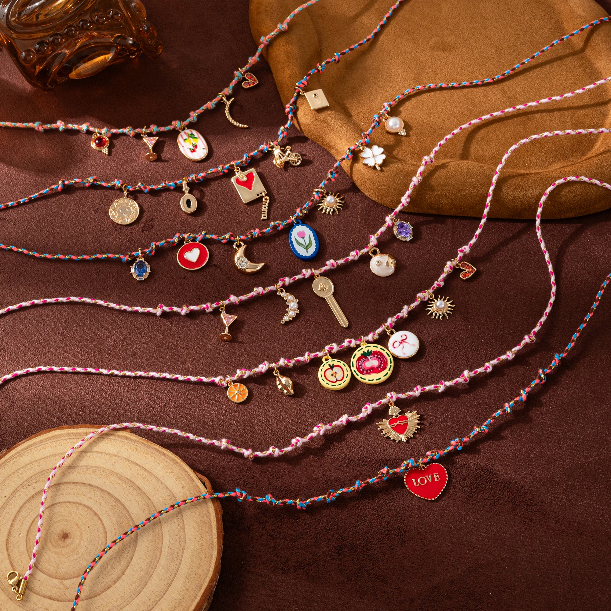 Fashion Trend Dopamine Bow Fruit Love Moon Multi Pendant Necklace Stylish Accessory for Women - Image 3