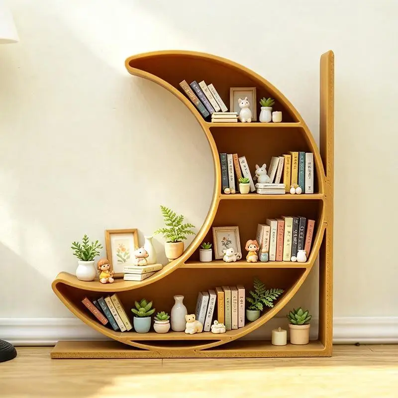 Dollhouse Miniature 4-Layer Moon Bookcase 1:12 Scale Display Storage Rack for Miniature Hobbyists