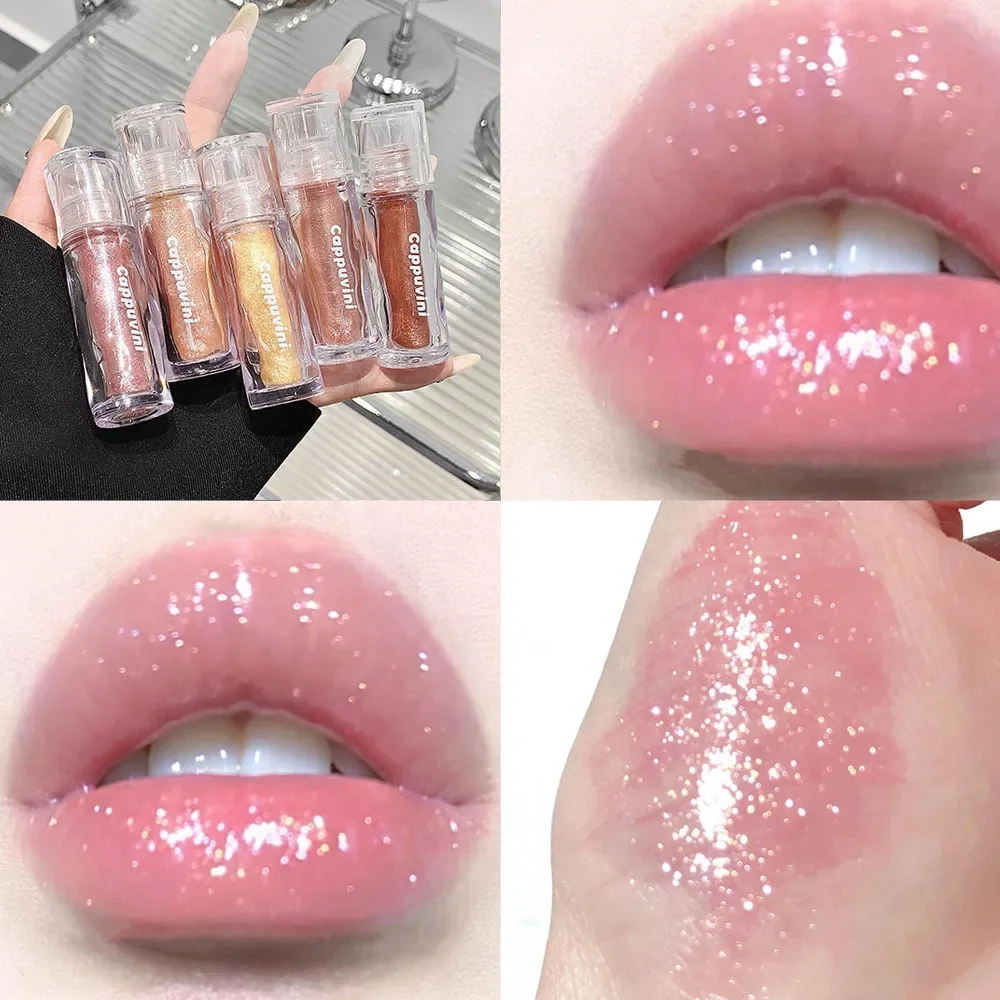 Diamond Pearl Lip Gloss, batons líquidos impermeáveis, Shimmer Glaze, hidratante, brilhante, espumante, glitter, lábios