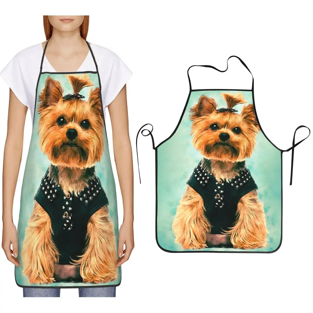 Plalahl Yorkshire Terrier Dog Apron Chef Cooking Cuisine Tablier Bib Kitchen Cleaning Pinafore for Women Men Painting