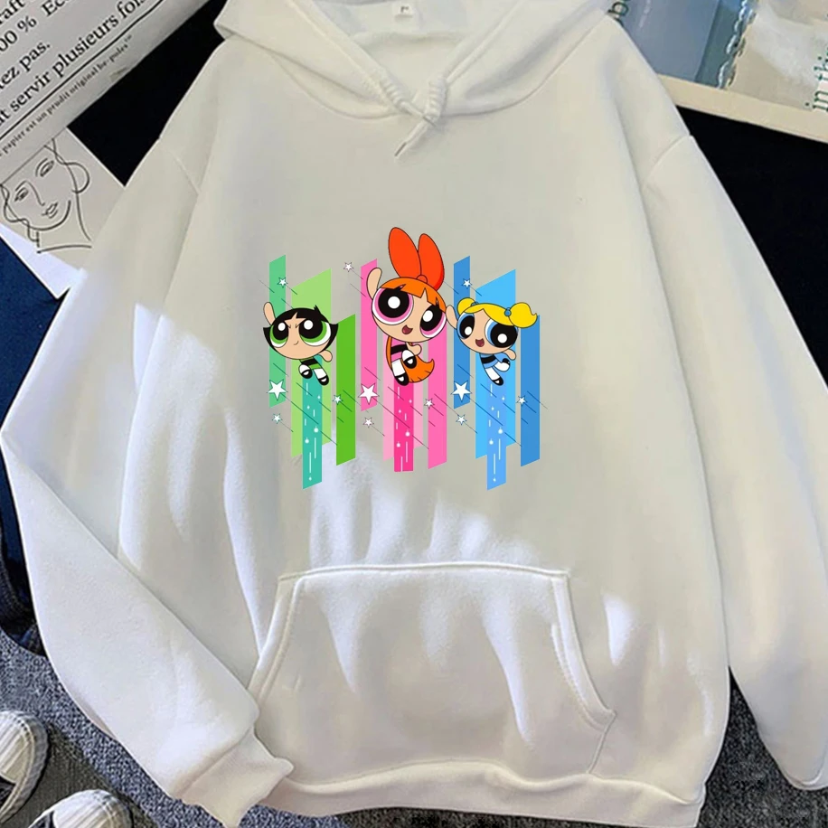 

American Animation Blossom Bubbles Buttercup Pattern Neutral Hoodies Kawaii Cartoon Anime Men Women Top Street Harajuku Clothing
