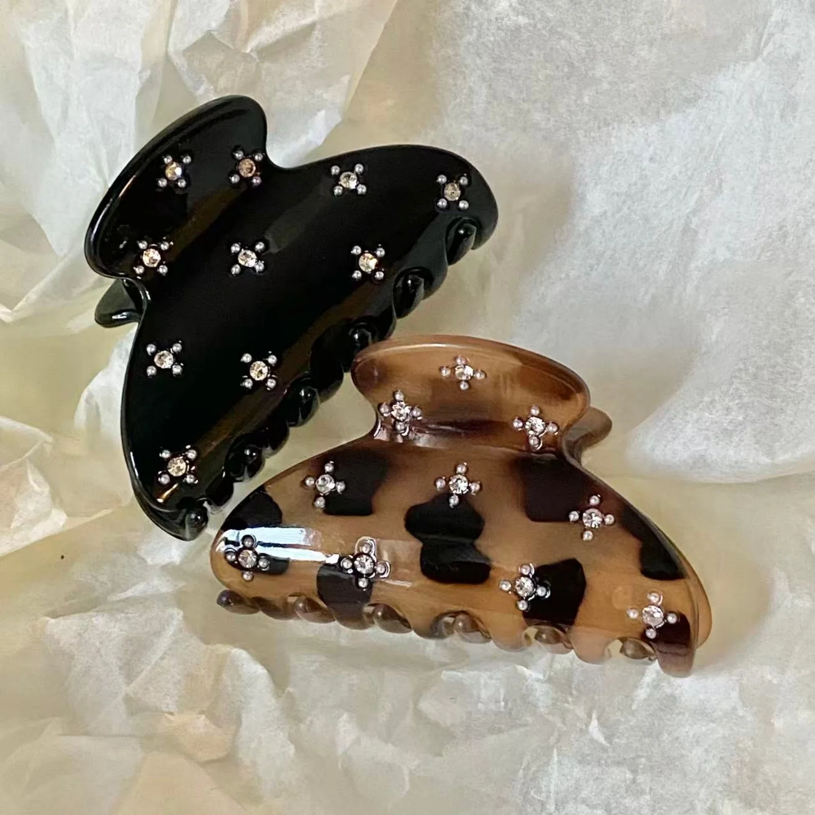 1PC Rhinestone Hair Claws Vintage Leopard Color, Elegant Crystal-Embellished Hair Clips for Women,Accessories for Daily Party