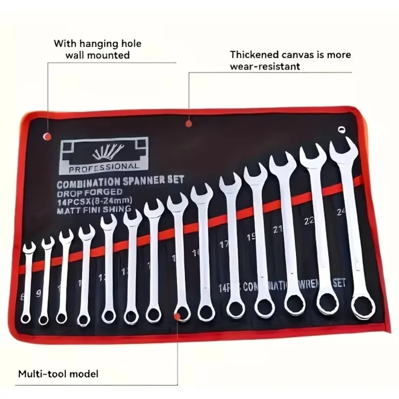 14-Pocket Tool Organizer Roll. Durable Wrench Storage Bag with Portable Handle. Perfect for Garage & Workshop Organization.