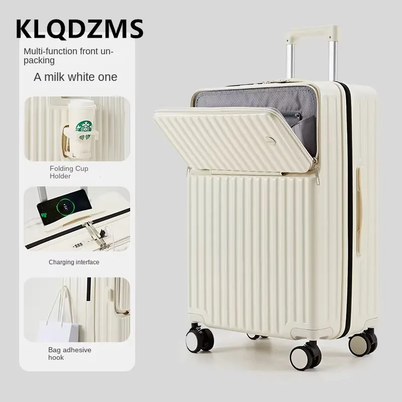 KLQDZMS Laptop Suitcase Front Opening PC Boarding Case 20"22"24"26"28 Inch High Capacity Trolley Case USB Charging Luggage