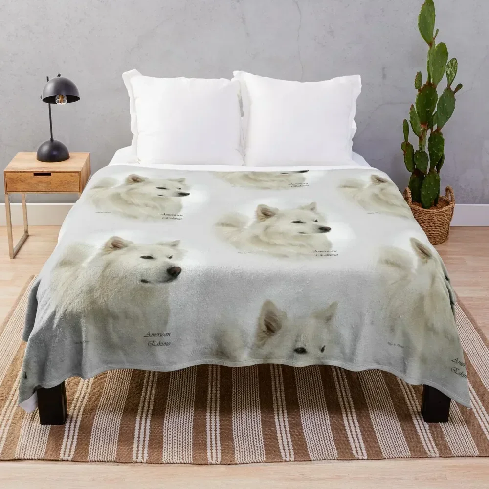 

American Eskimo Dog Lovers Art Gifts Throw Blanket Portable Lightweight Blanket for Travel Camping