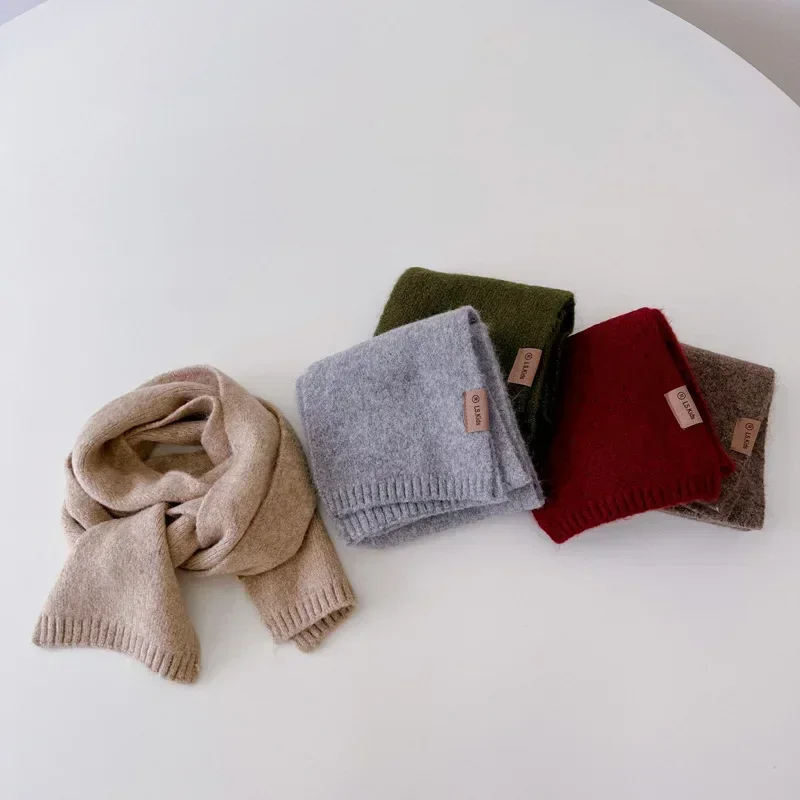 Chic Young Kids Warm Furry Scarfs for Boy Girl Fashion Korean Solid Color Toddler Scarfs Autumn Winter Cashmere Wool Scarfs