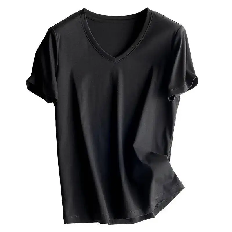 2022 Zachte Moerbei Zijde Katoenen T-Shirts Dames Losse Ronde Hals Korte Mouw T-Shirts Effen Kleur Zomer Tops Hoge Kwaliteit