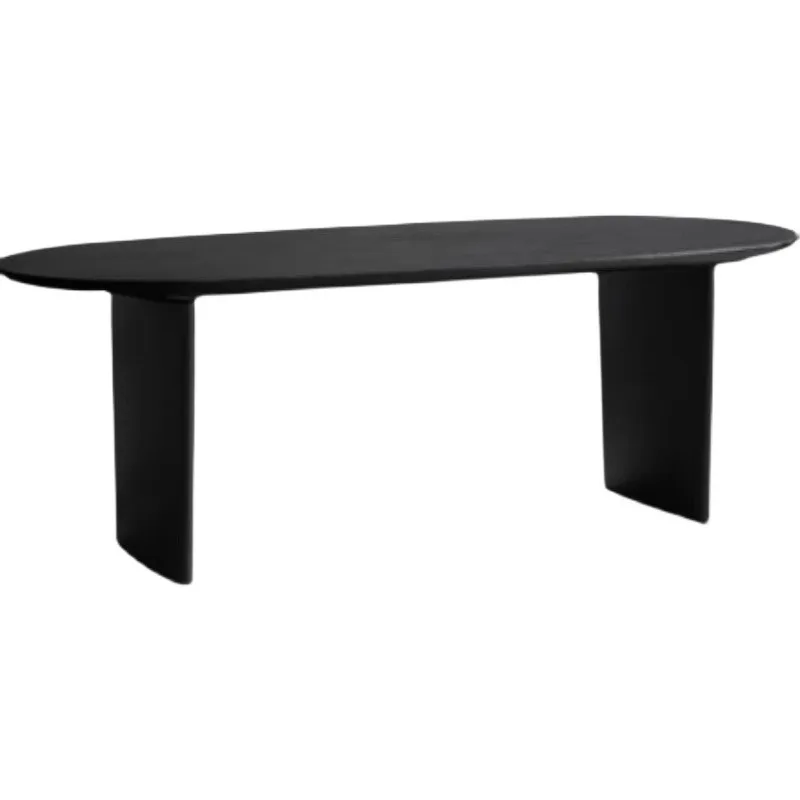 Nordic medieval wabi-sabi wind black solid wood dining table oval log negotiation table