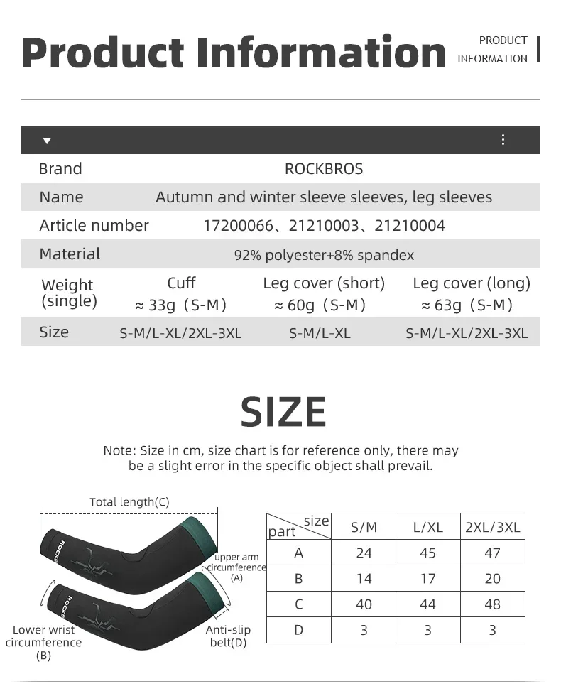 ROCKBROS Cycling Sleeve Leg Sleeve Windproof  Sports Fleece Sleeves Knee Braces Men Women Autumn Winter Warmth Cycling Equipment