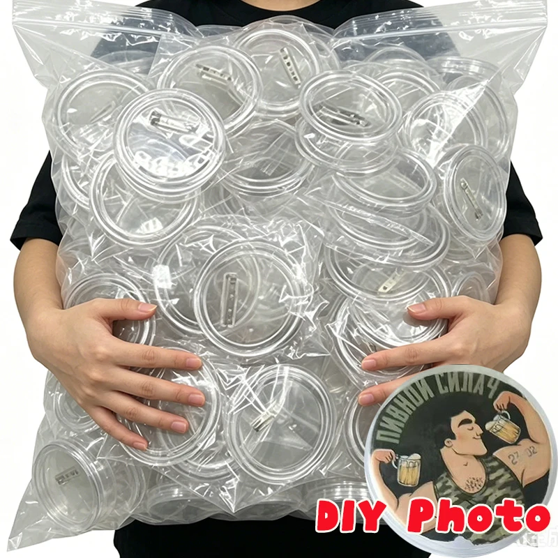 50PCS Acrylic Badge Pins with Snap Closure Reusable Transparent Brooch Pins for DIY Crafts Photo Walls and Custom Buttons