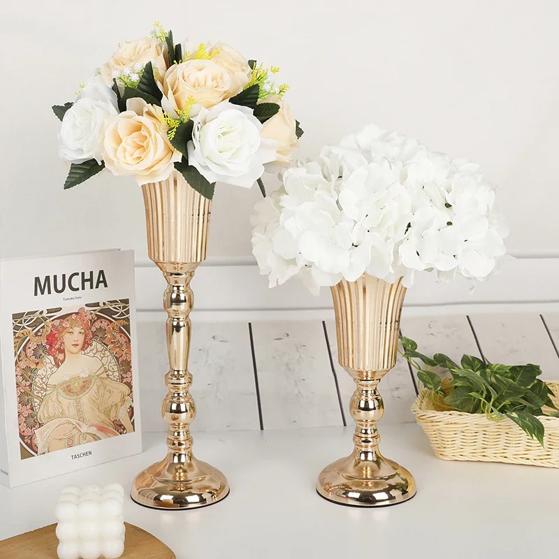 Vases trompette en métal, 1 pièce, accessoires de fête de mariage, centres de table, support de fleurs, bougeoir, zone de bienvenue, Guide routier, décor de bureau
