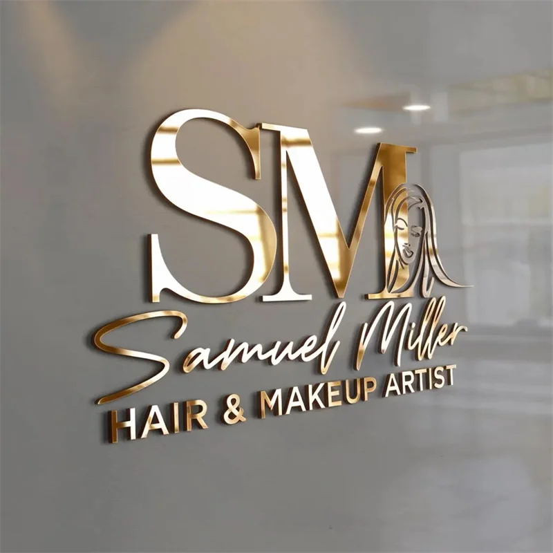 Brushed Metal Logo Reception Sign Office Wall Logo,Custom laser cut business logo sign , Metal Signage Stainless Steel Signboard