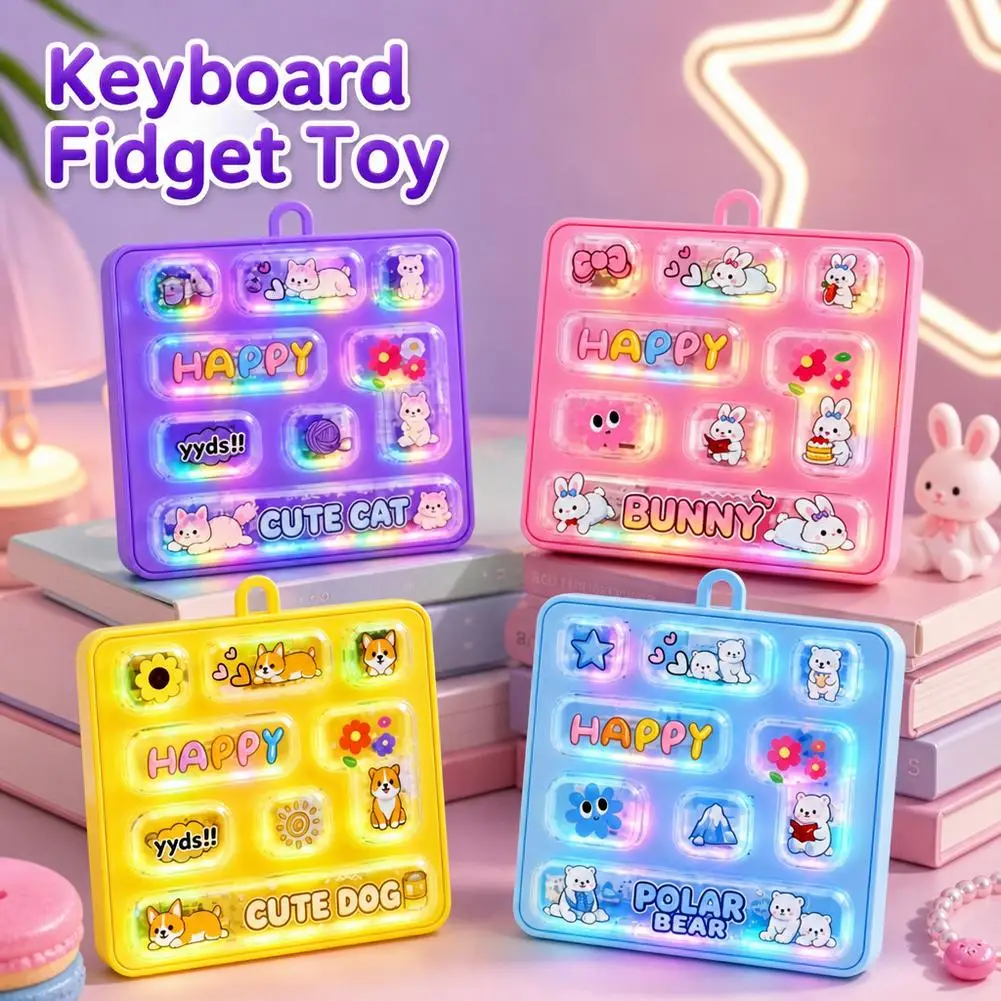 Cartoon Fidget Keycap Clicker Keychain With LED Light Stress Relief Keyboard Key Chain Charms Bag Pendant Fidget Keyring Gift 키캡
