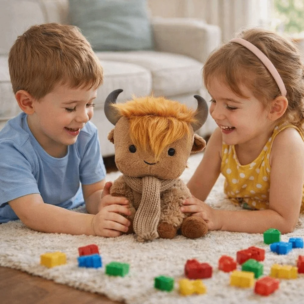 

Вязаный шарф с плюшевой коровкой в шотландском стиле, милая пушистая мягкая игрушка-корова, пушистая кукла-корова со съемным шарфом, мягкая игрушка-корова, подарок для детей