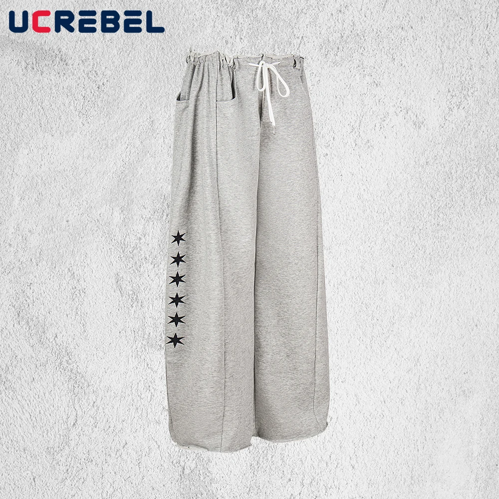 

Star Embroidery Spliced Sweatpants Mens Hip Hop Streetwear Autumn Winter Drawstring Elastic Waist Casual Sports Pants Man