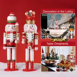2Pcs 38CM Christmas Nutcracker Soldier Desktop Ornament Candy Series Wooden Handicraft Puppet Christmas Gift Home Decoration