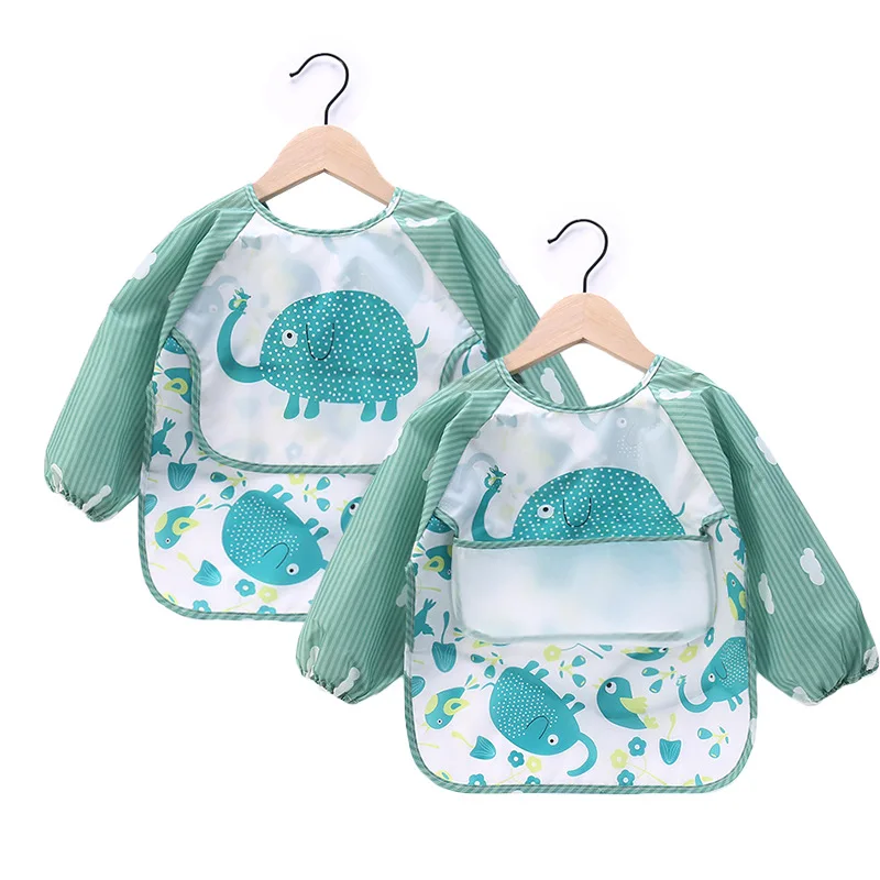 Cartoon Cute Baby Bibs Long Sleeve Art Apron Animal Smock Baby Bib Burp Clothes Soft Feeding Eat Toddler Waterproof Smocks