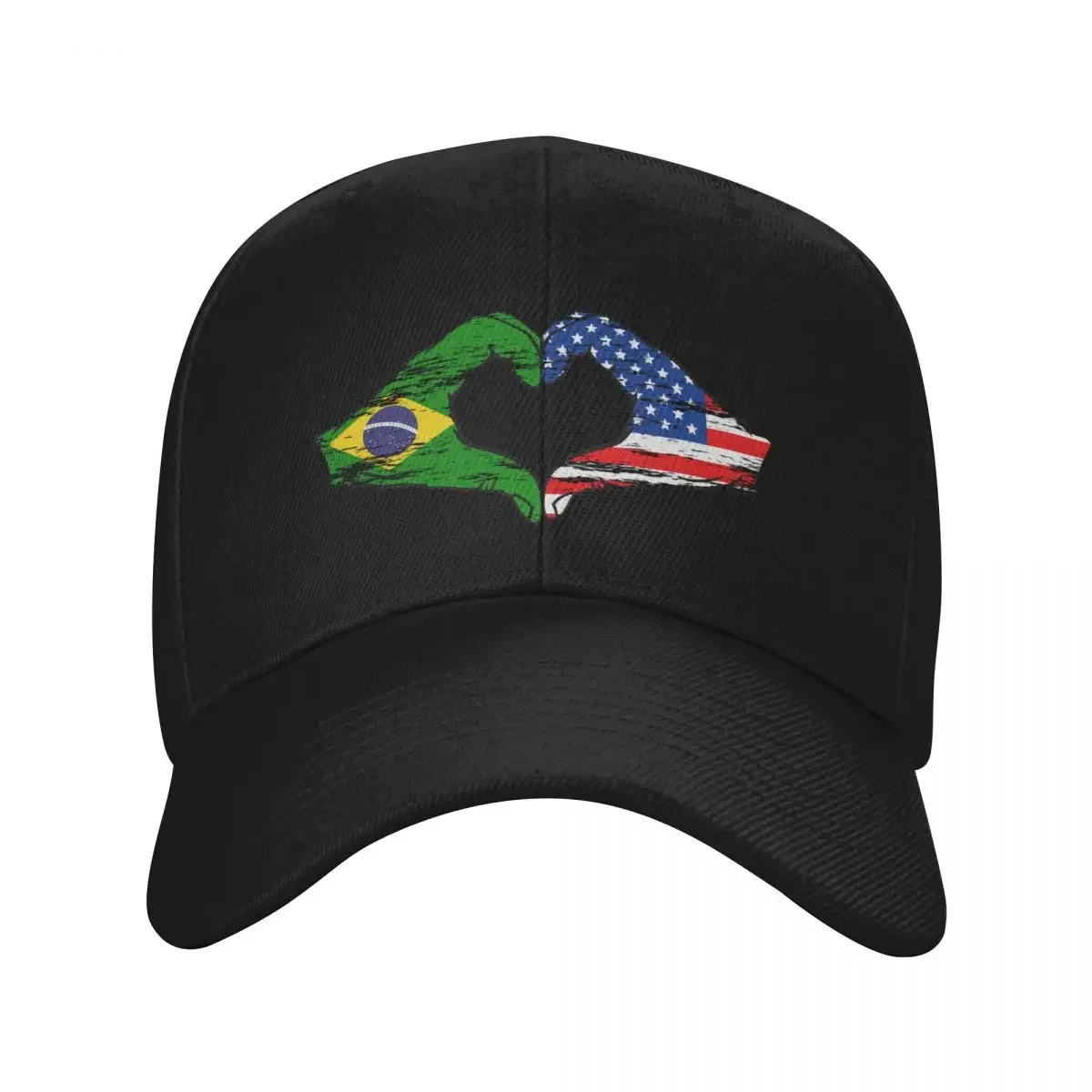 

Brazil USA flag hands heart shape used Baseball Cap fishing caps man Fishing cap hiking hat Mens Caps Women's