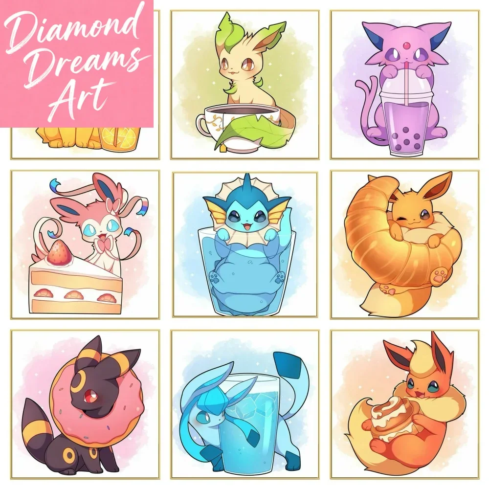 2025 Neues Pokemon Eevee Cartoon Anime Mosaik Stickerei Diamant Malerei Pixel-Kit Kreuzstich Bilder Gedruckte Heimdekoration