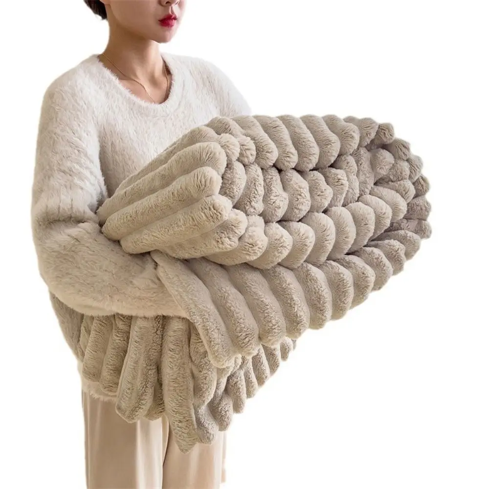 New Cotton Warm Blanket Solid Color Double Sided Throw Blanket Skin-Friendly Spandex Striped Blankets Home Office