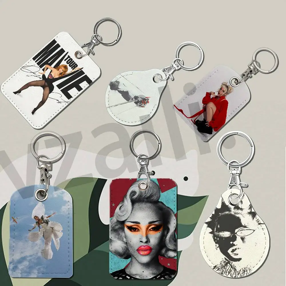 D-Doja Cat T-Tour Ma Vie-E Protective Printed Leather Card Case Metal Keychain for Bank Credit Bus Subway ID Cards