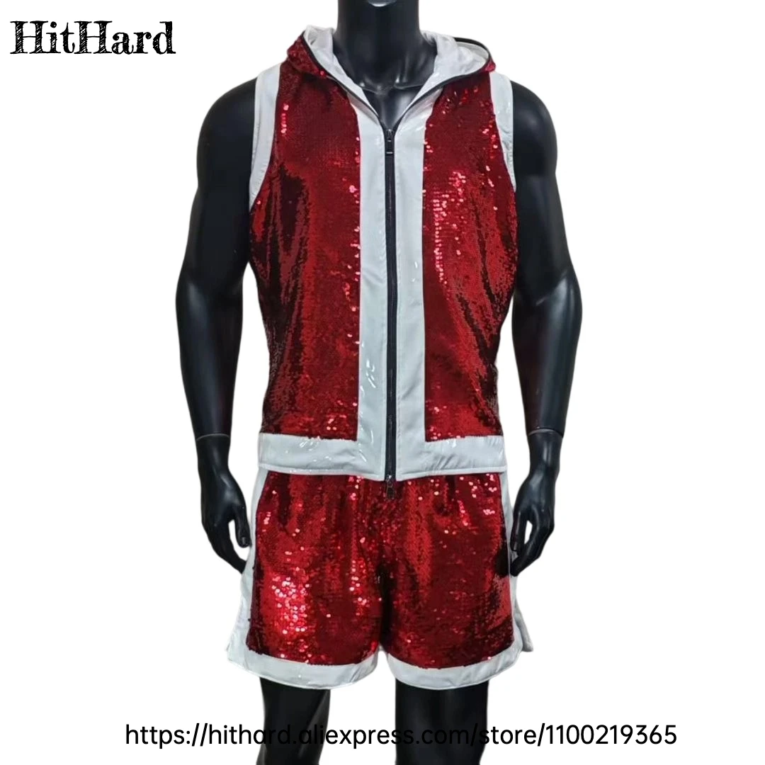 

Boxing Outfit Set Hooded Boxing Robe & Fringe Sequin Shorts Muay Thai Shorts for Training Competition Sparring MMA Kickboxing